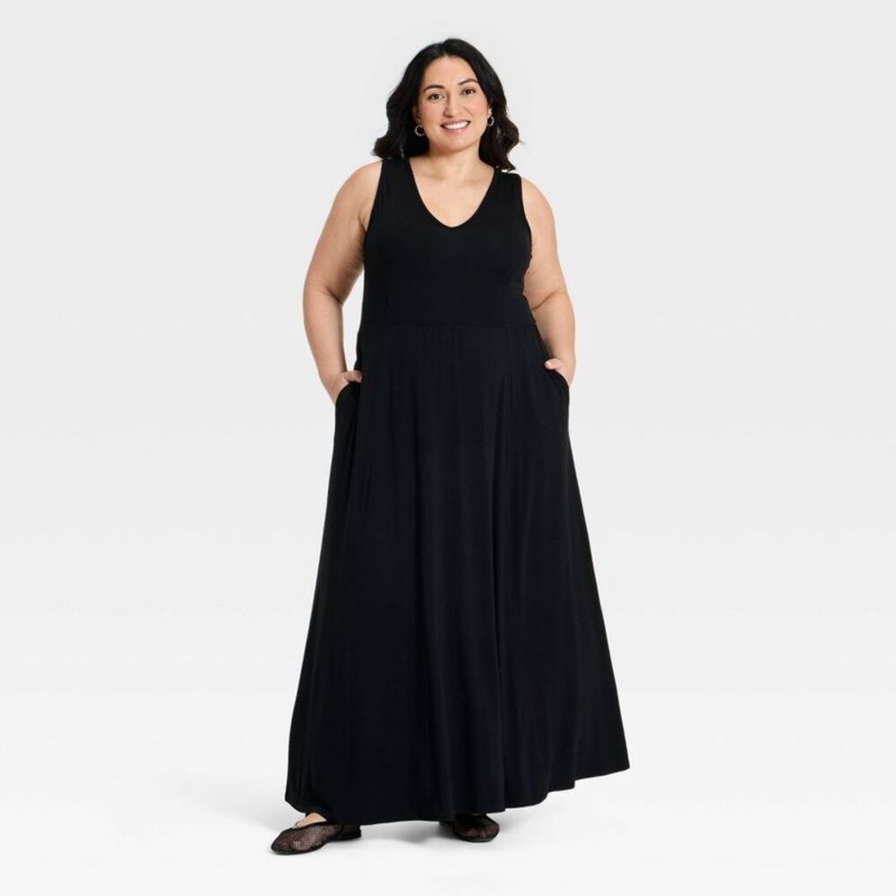 Women's Knit Maxi A-Line Dress - Ava & Viv Black XXL